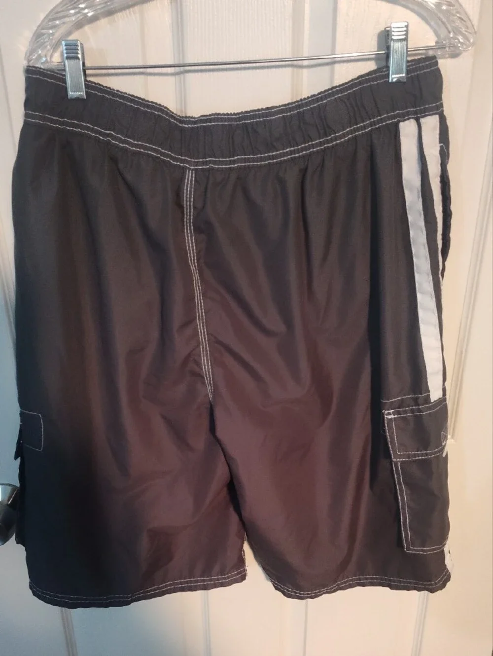 Kanu Surf Black Swim Board Shorts with White Stripes